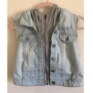Light Denim Hooded Jean Sleeveless Vest